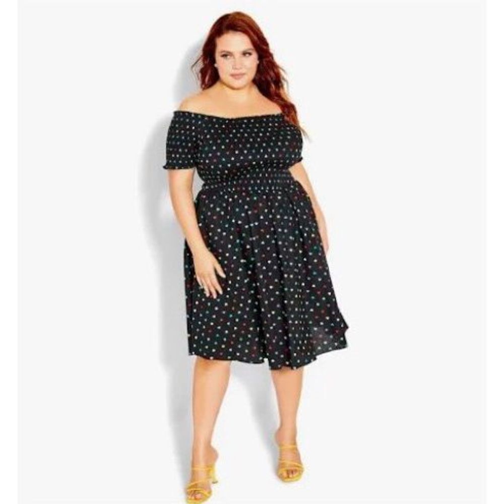 CITY CHIC Women’s Plus Size 20 Rainbow Hearts Dress Fit & Flare Smocked